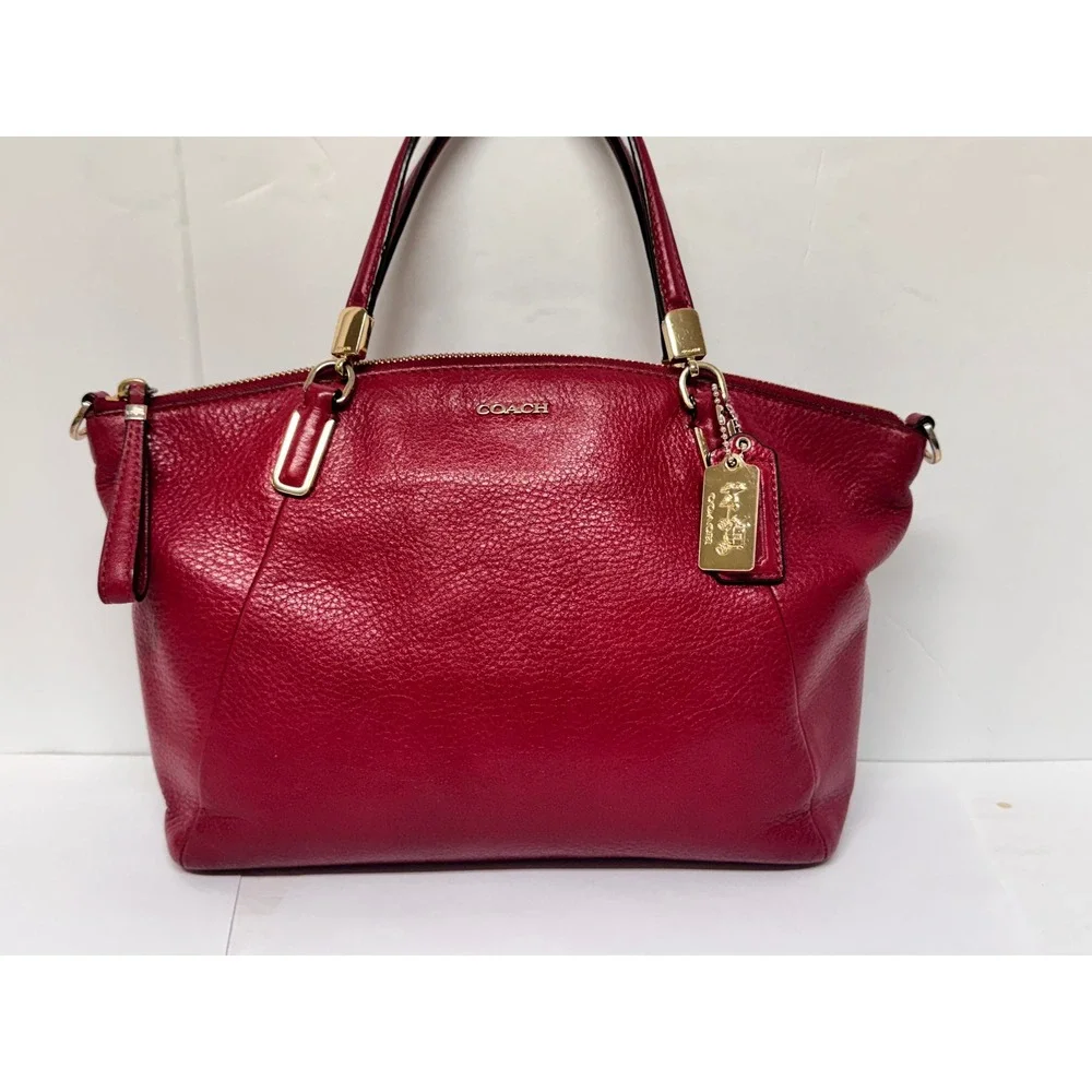 Coach Kelsey Satchel Red Pebbled Leather Gold Hardware Tote Bag Handbag